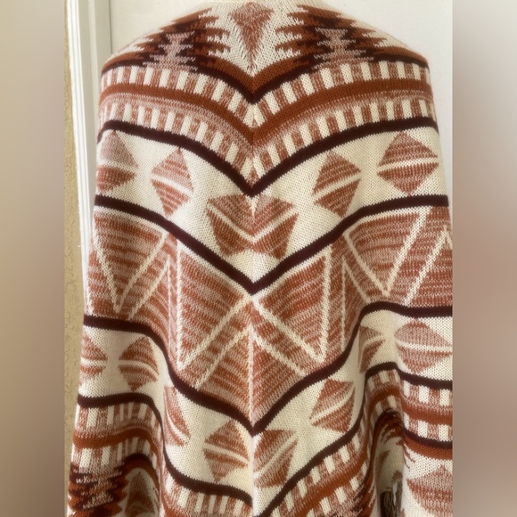 vintage earth tone fringed shawl poncho cape native design - Picture 6 of 15